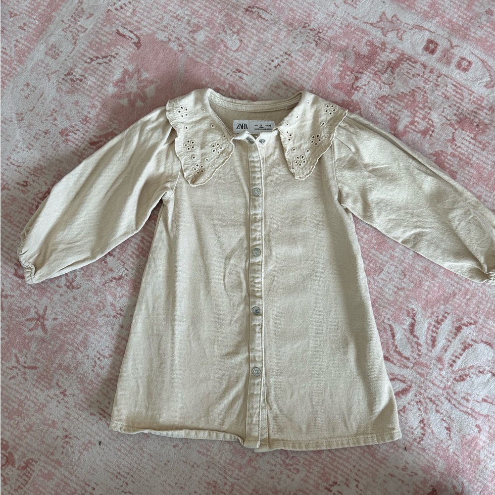 Zara Beige Kids Button Down Shirt with Eyelet Collar